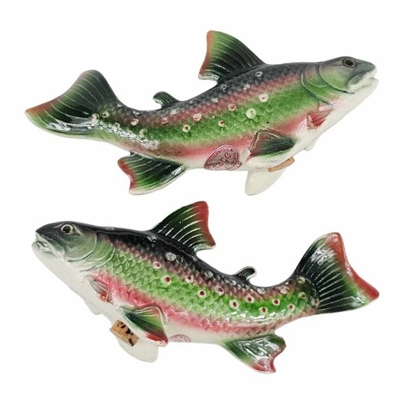 Vintage Dolly Varden Rainbow Trout Fish Salt And Pepper Shaker Set RARE - Picture 9 of 11